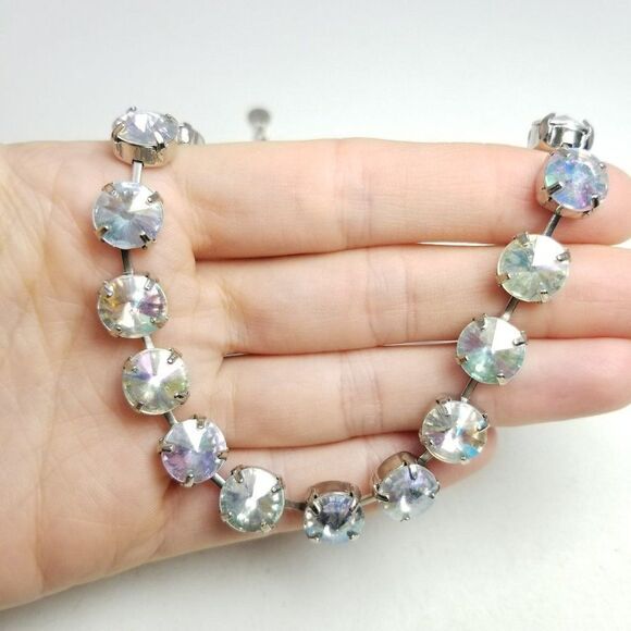 Vintage Claire's Y2K Chunky Rainbow Rhinestone Collar Choker Necklace Adjustable - Picture 6 of 7